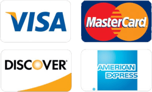 Payment options include: Visa, MasterCard, Discover, & American Express